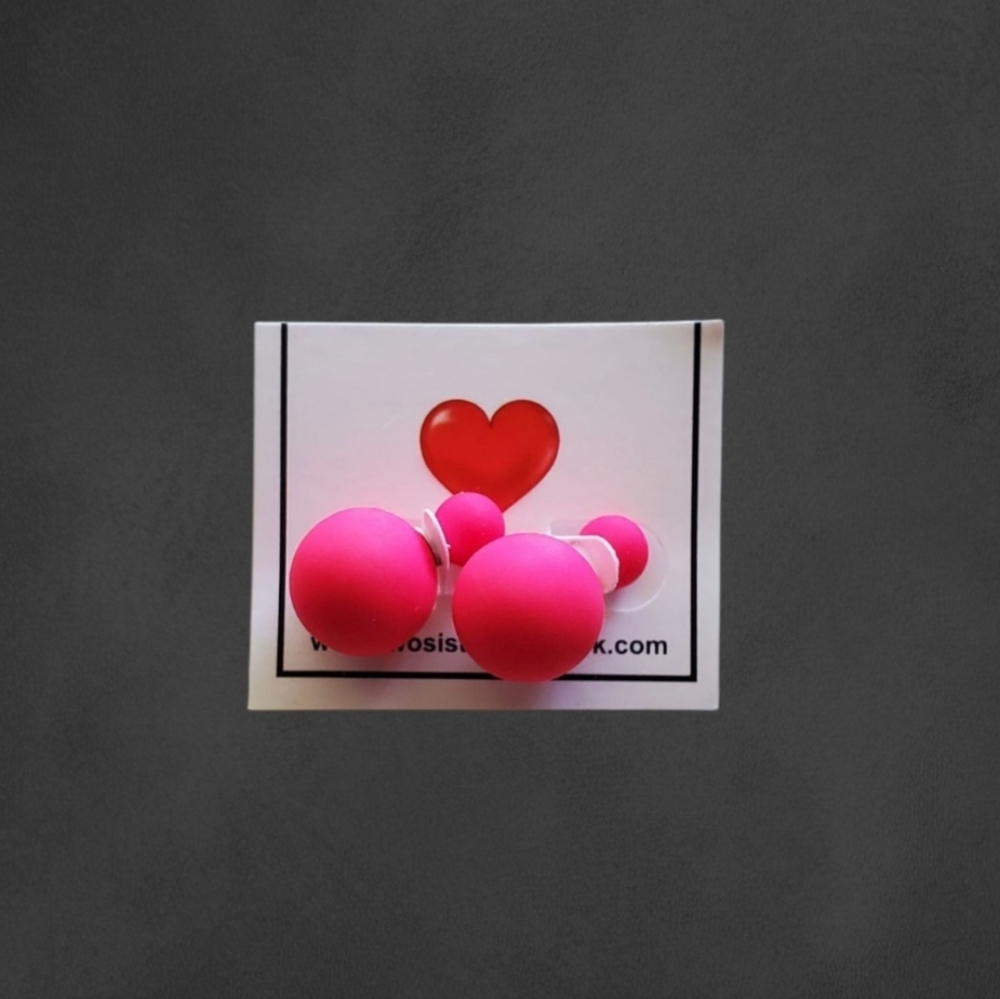 Double Sided Peek A Boo Ball Stud Earrings -  Neon Pink